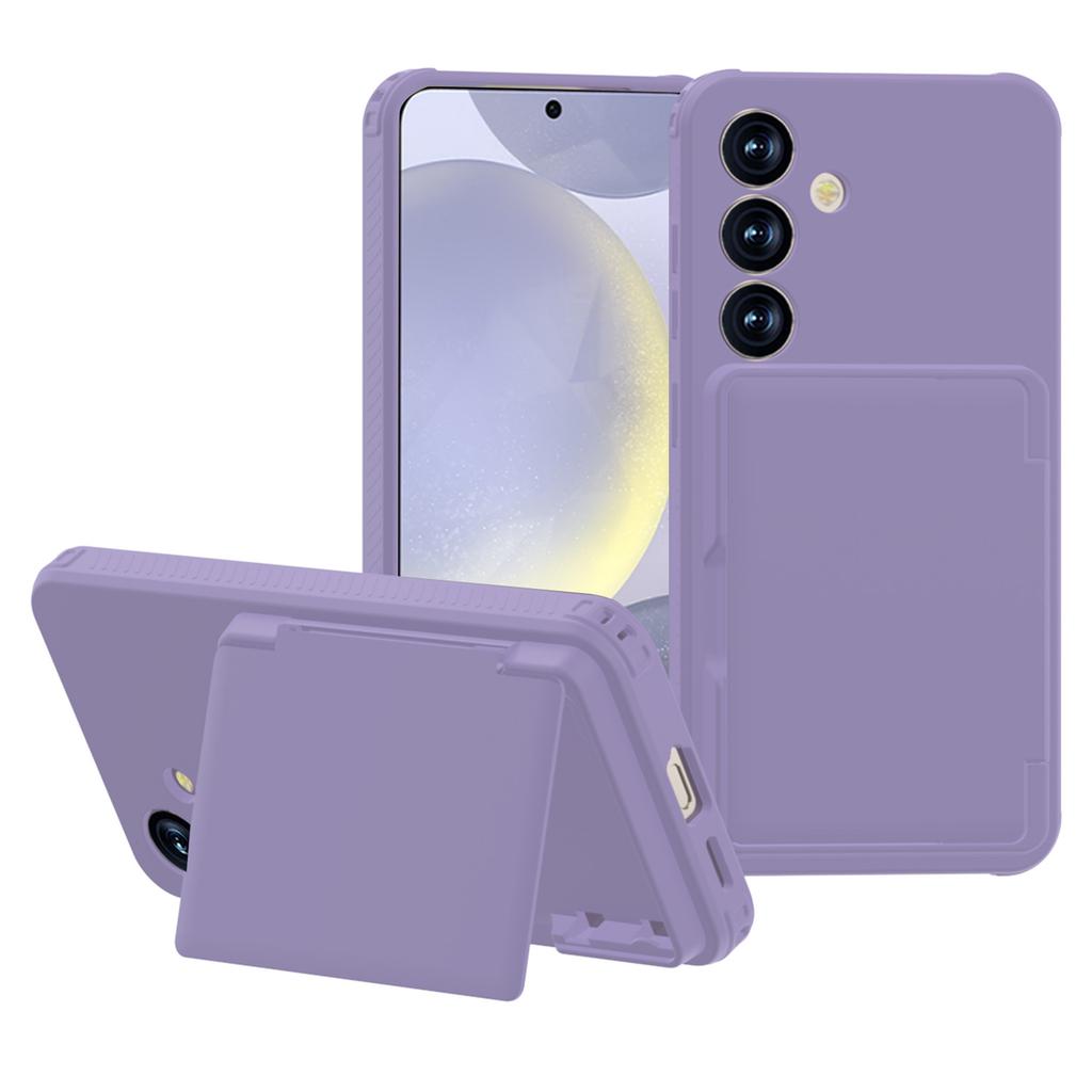 For Samsung Galaxy S25+ Case with Card Holder Hidden Mirror PC+TPU Kickstand Phone Cover
