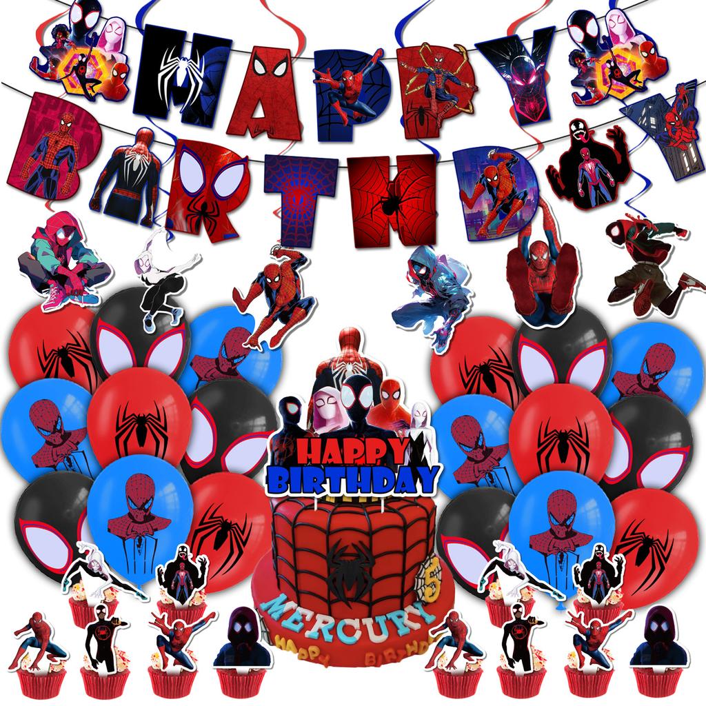 Decorazioni per Festa di Compleanno a Tema Spider-Man Striscioni da Supereroe Palloncini Cake Toppers Spirali Decorazioni a Spirale da Appendere per Bambini Ragazzi Forniture per Feste