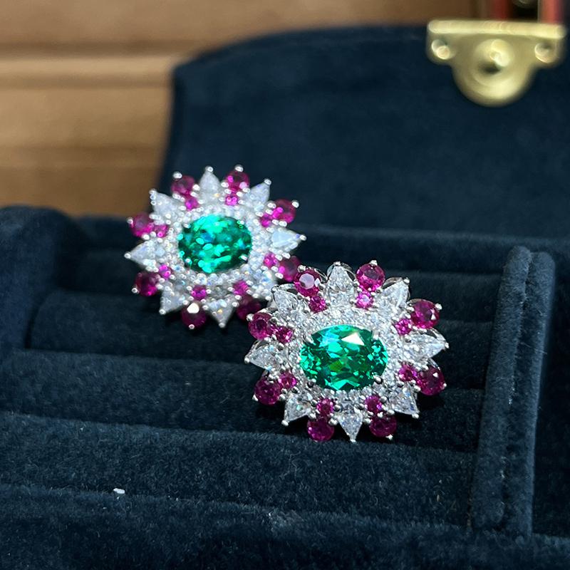 Graceful Lady Gorgeous Stud Earrings Bright Colorful Zirconia Stone Jewelry Temperament Female Wedding Party Accessories