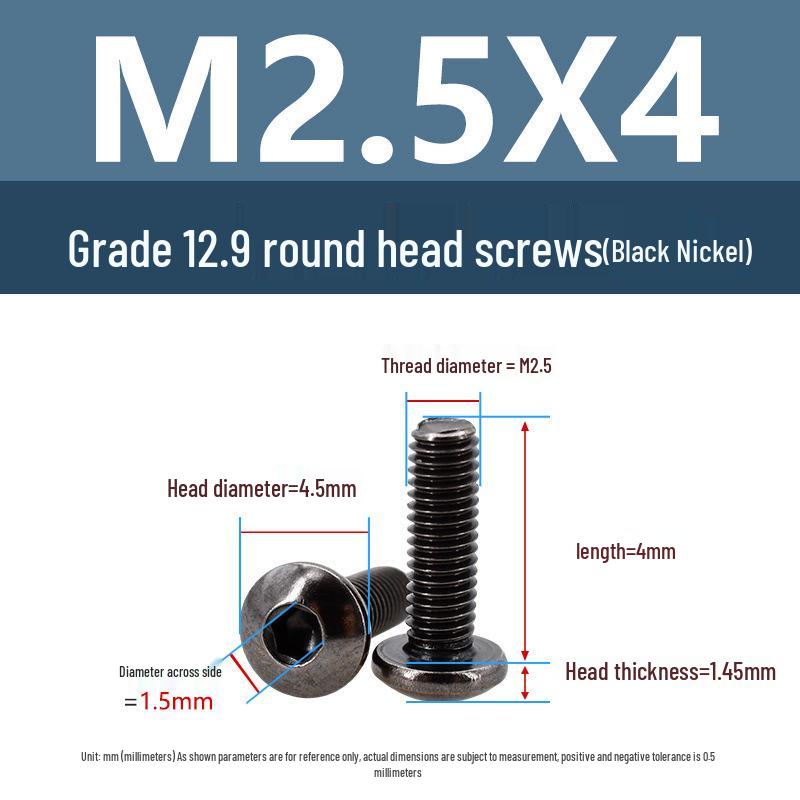 Yigu 12.9 High-Strength Black Nickel Hex Socket Machine Pan Head Screws M2/M2.5