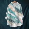 Women's Loose Ruffled Floral Print Stand Collar Long Sleeve Cotton And Linen Top