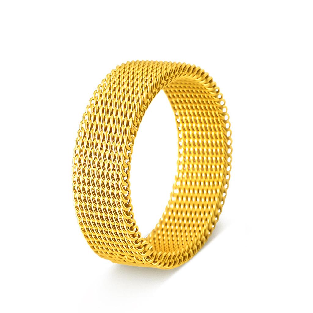 Anillo de Pareja de Malla Elástica Ancha de Acero Inoxidable