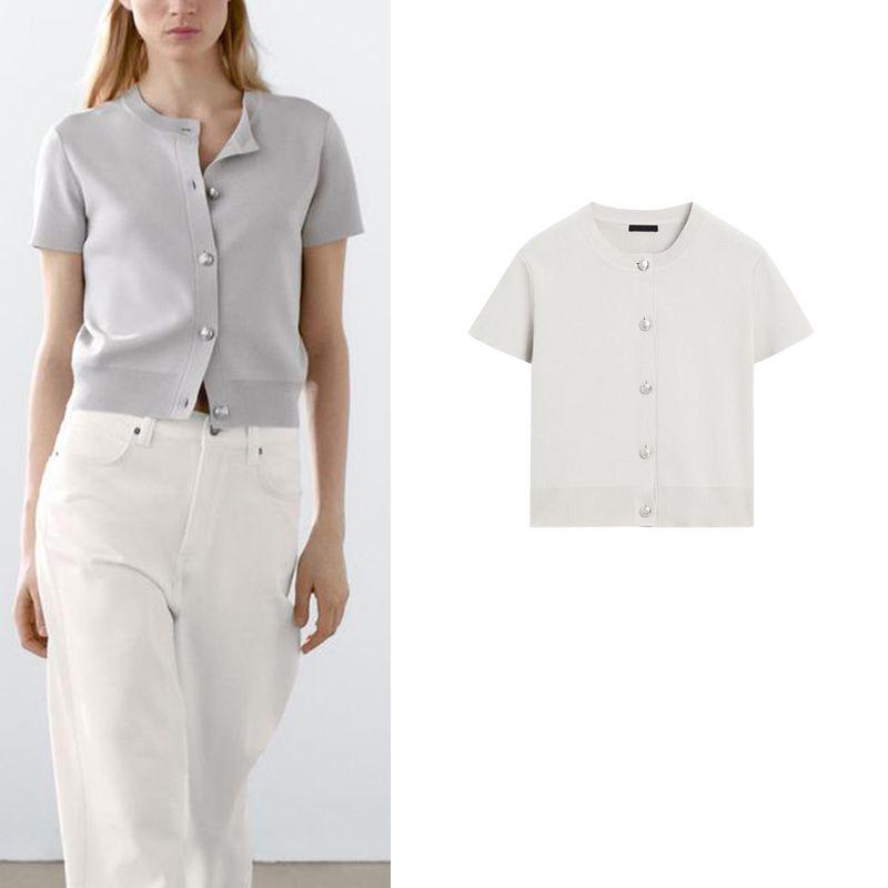 MD Summer New Arrival Women's Clothing Minimalist Smart Commute Style Lightweight round Neck Short Sleeve Knitting Cardigan 5770800
