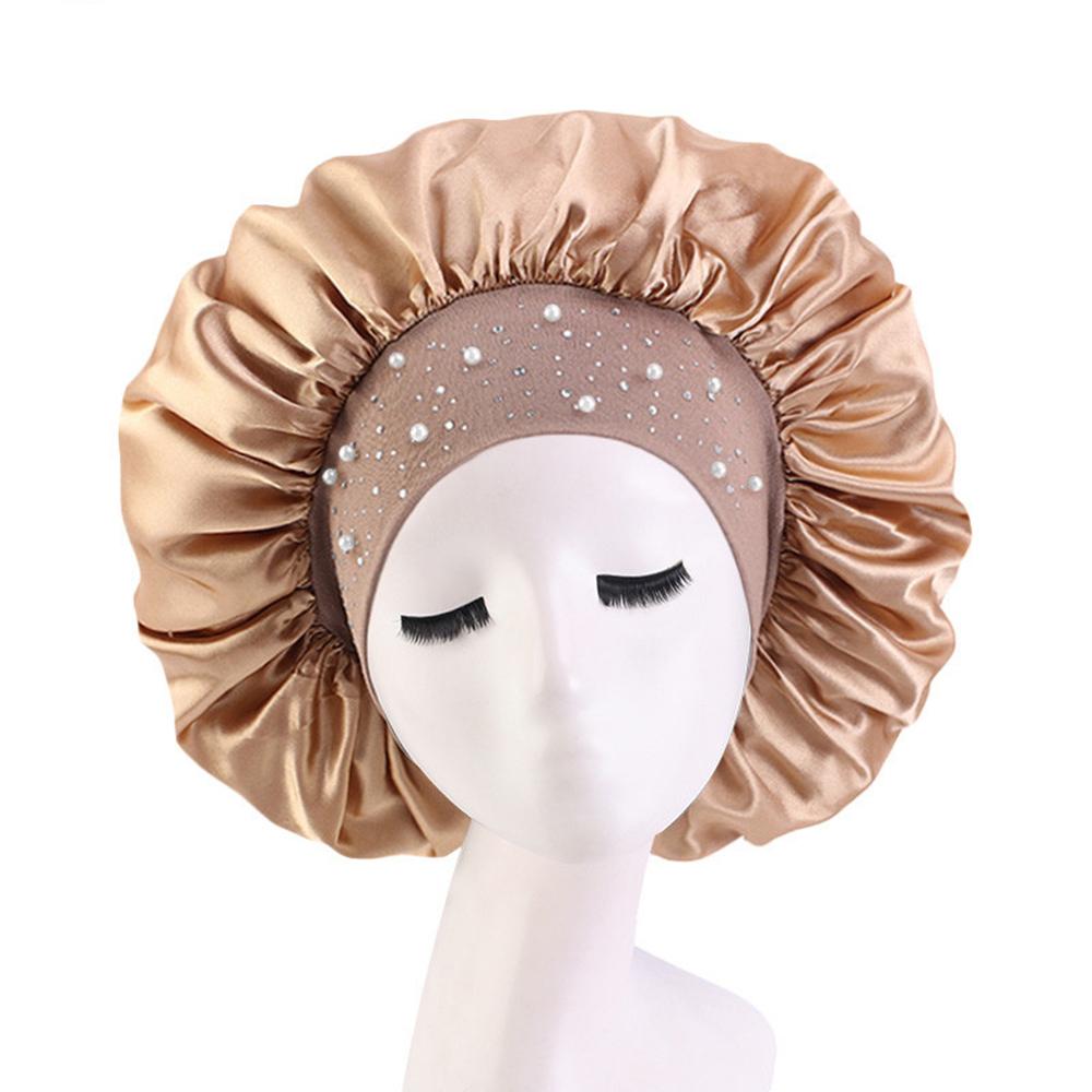 Satin-Schlafhaube Strass-Badekappe Damenhut Nacht-Haarpflege Salon Duschkopfband