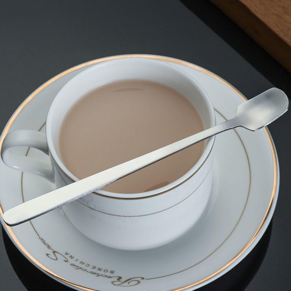 5pcs Stainless Steel Square Teaspoon Long Handle Dessert Scoops Coffee Stirring Spoons Ice Cream