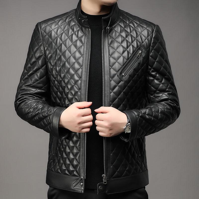 

Кожа Кожаная куртка Мужская куртка Зимняя одежда Ромбовидная Козлиная кожа Наполнитель Тутовый шелк Локомотив Утепленная Теплая Кожаная куртка 3XL