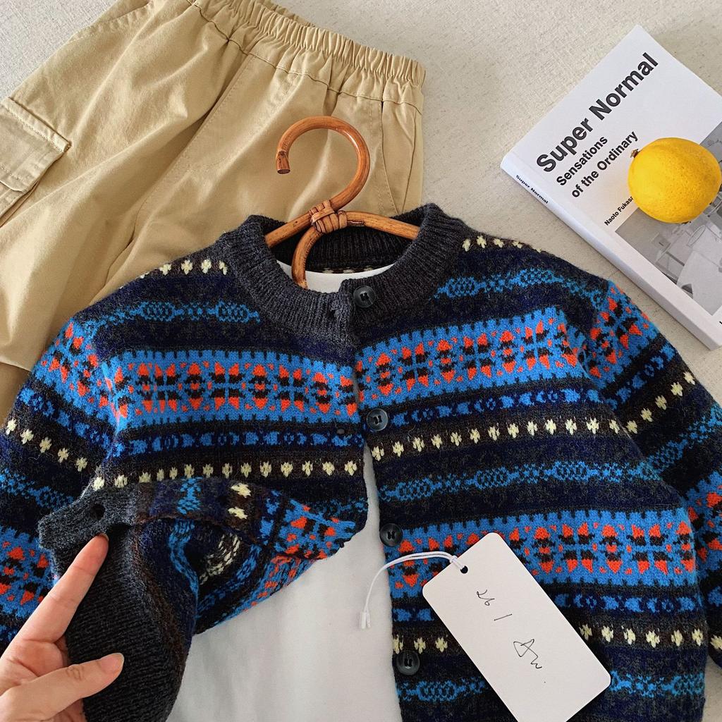 Boys Sweater Autumn New Children'S Foreign Style Jacquard Knitted Cardigan Baby Versatile Autumn Clothes