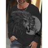 Spring and Autumn Round Neck 3D Animal Wolf Lion Pattern Printed Top Fashionable Casual Long Sleeved Men's T-shirts