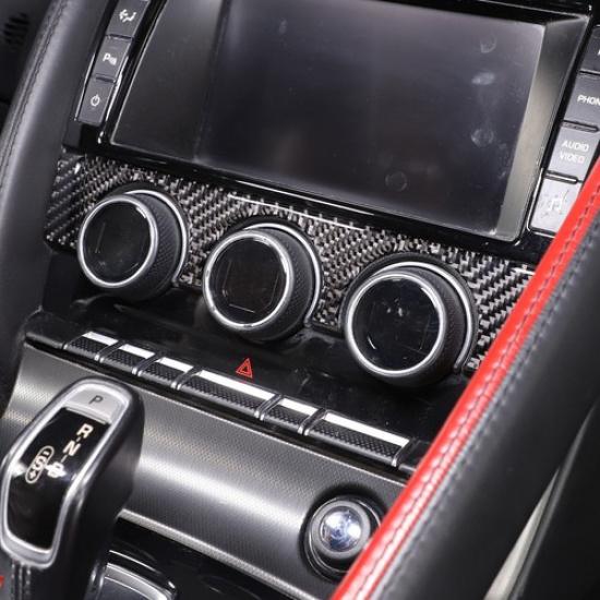 Black Carbon Fiber Center Control AC Panel Trim For Jaguar F-TYPE 2013-
