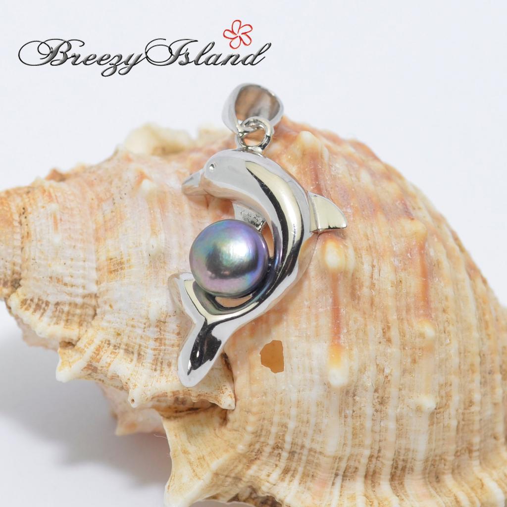 [BreezyIsland] Hawaiian Jewelry Pendant Top Dolphin Freshwater Pearl Sterling Silver 925