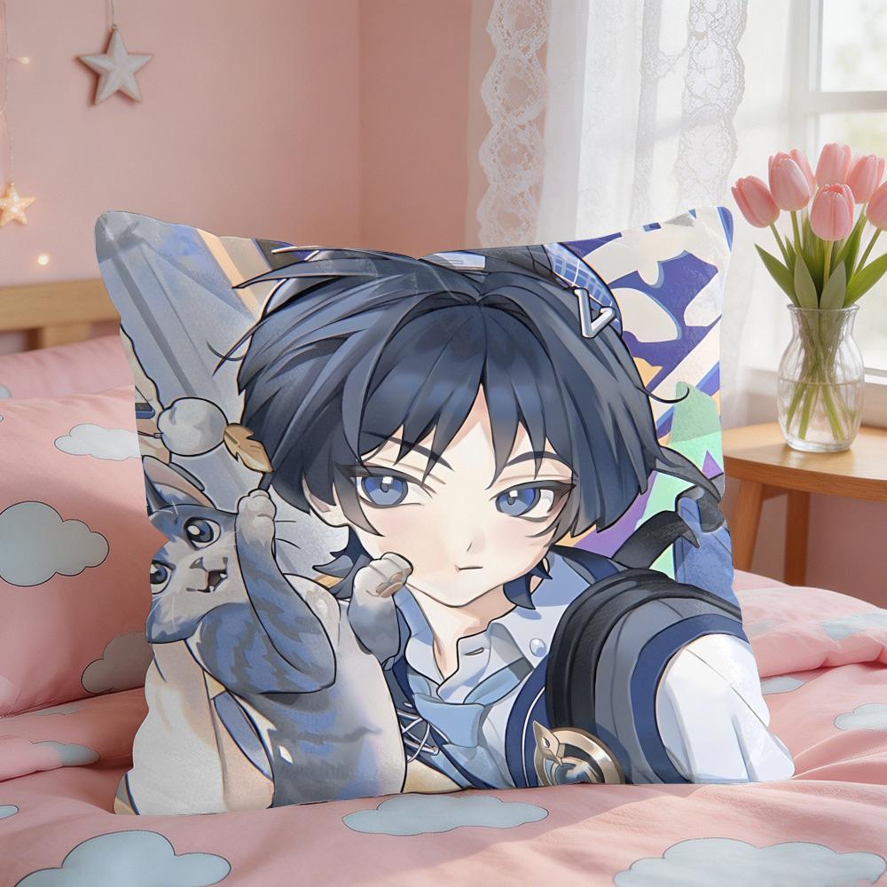 Wanderer Genshin Impact Cushion Cover Square Short Plush Pillow Case Living Room Sofa Home Decor Funda X
