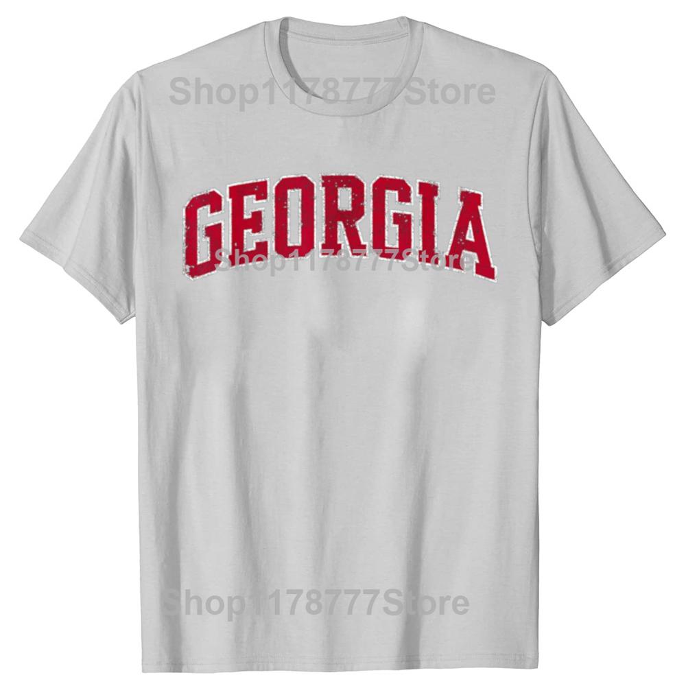 Funny Georgia Vintage Athletic Sports Red Text T Shirts Cotton Streetwear Georgian Gifts Mens Clothing Loose Oversized T Shirt