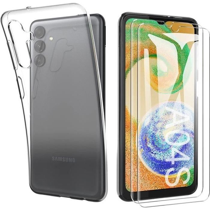 Coque + 2 Verres Trempés pour Samsung A04s Transparent Anti-rayure