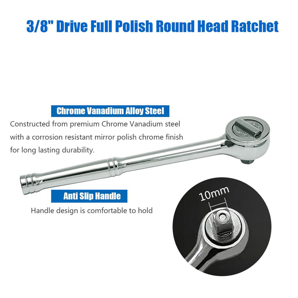 3/8" Antrieb Ratsche Steckschlüssel mit 41 Zähnen Rundkopfdesign Schnellverschluss Perfekt für Automobil Motorräder Reparatur