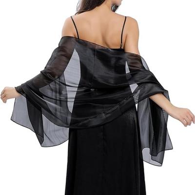Fashion Solid Color Silky Shawls and Wraps Transparent Organza Sunscreen Long Shiny Cloak Scarves Soft Evening Dress Scarf Wraps