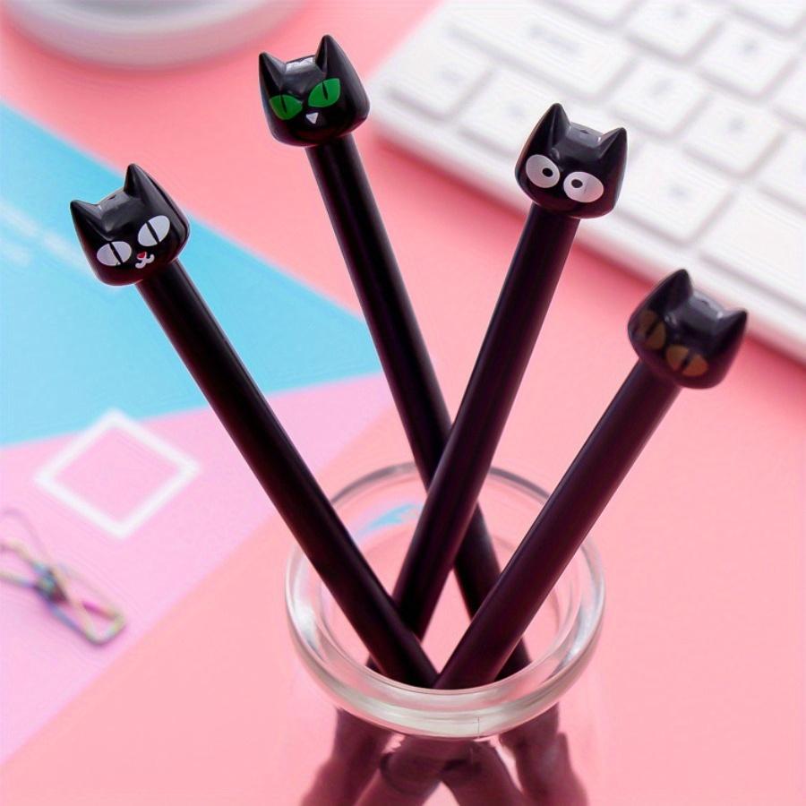 12pcs 0.5mm Creative Black Kitten Gel Pen Cute Cartoon Stationery Water-based Pen Small Fresh Office Signature Pen Back To School Season