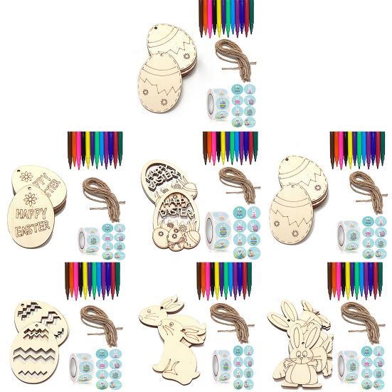 Easter Egg Pendant Creative Shape Exquisite Pattern Smooth Edge Burr Free Easy To Hang Wooden Egg Hanging Pendant Decal DIY Craft Kit Home Supplies