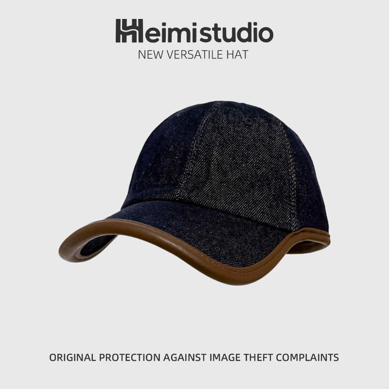 

Ретро джинсовая кожаная окантовка сращивание ретро кепка модная универсальная уличная мягкая бейсболка прилив джинсовый синий