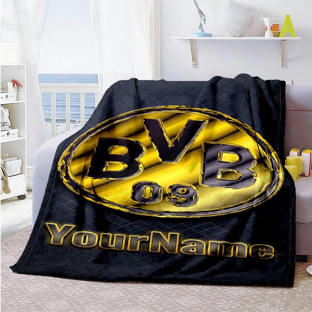 Borussia Dortmund Personalized Name Blanket Lightweight Personalized Blanket Soft & Cozy Perfect for Nap Sofa Livingroom Bedding All-Season Use