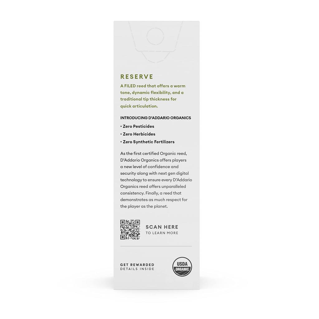 WoodWinds Reeds for Tenor USDA Organic RESERVE ODKR05305 5 reeds per D'Addario Saxophone, Certified, [Hardness 3.0+], pack.