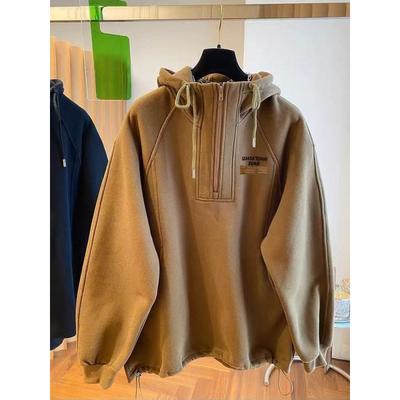 Large Size Half Zipper Hooded Fleece Thickened Sweater Women's Autumn and Winter Design Sense Thin Top