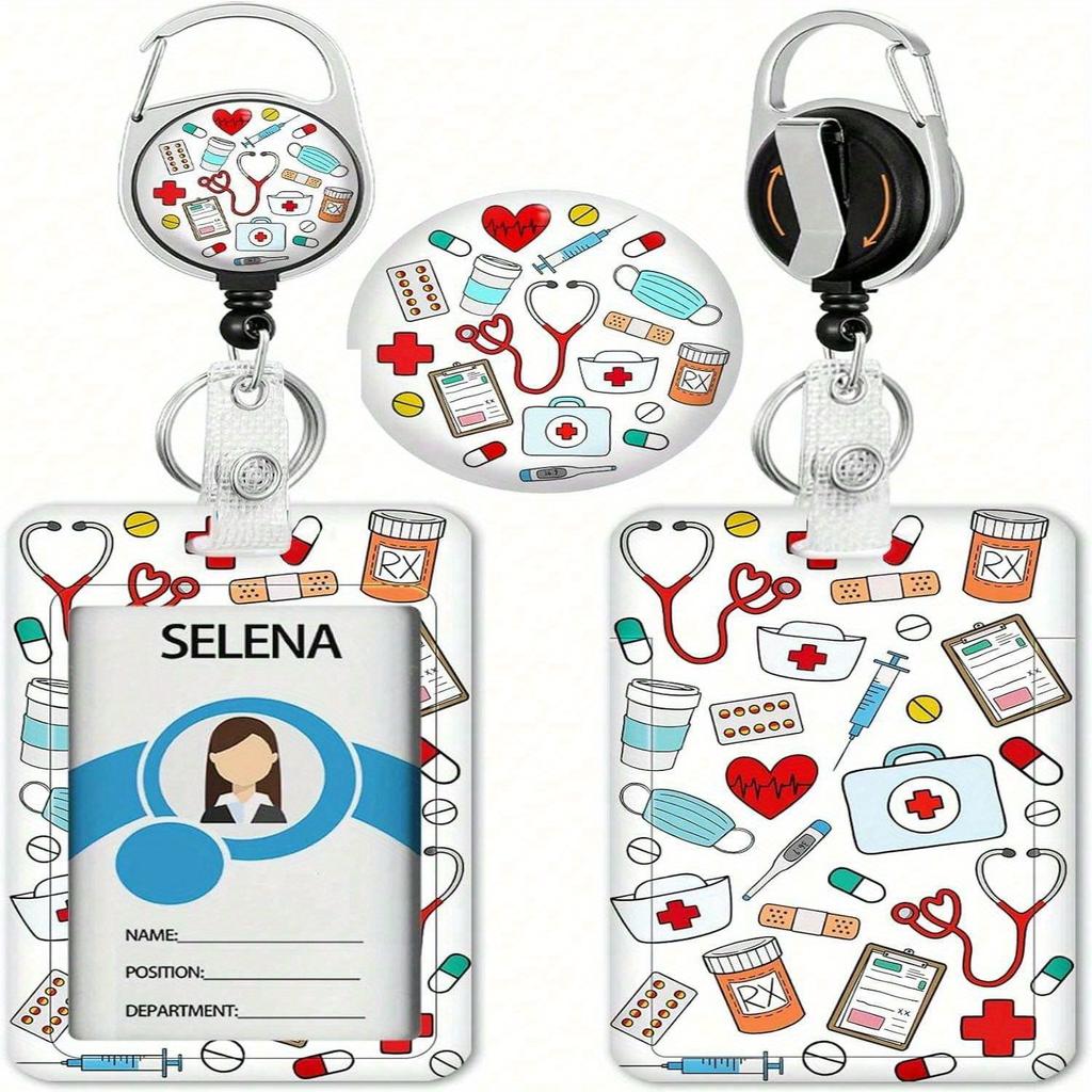 Duty Badge Holder with Retractable Reel,ID Name Tag Badge Carabiner Clip Vertical Card Protector Cover Case for Doctor Nurse