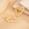 Salircon Exquisite Gold Color Heart Stud Earrings Women 2026 Trendy Irregular Wrinkled Geometric Hollowout Metal Earring Jewelry