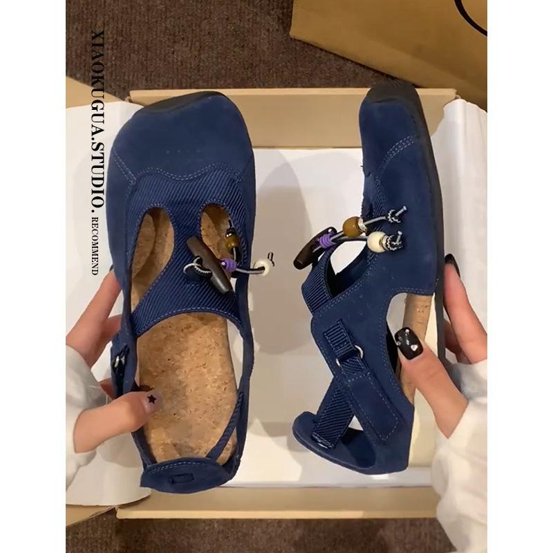 Spot version~ Versatile casual fashion color matching hollow round head light mouth single shoes women's Velcro functional ballet shoes