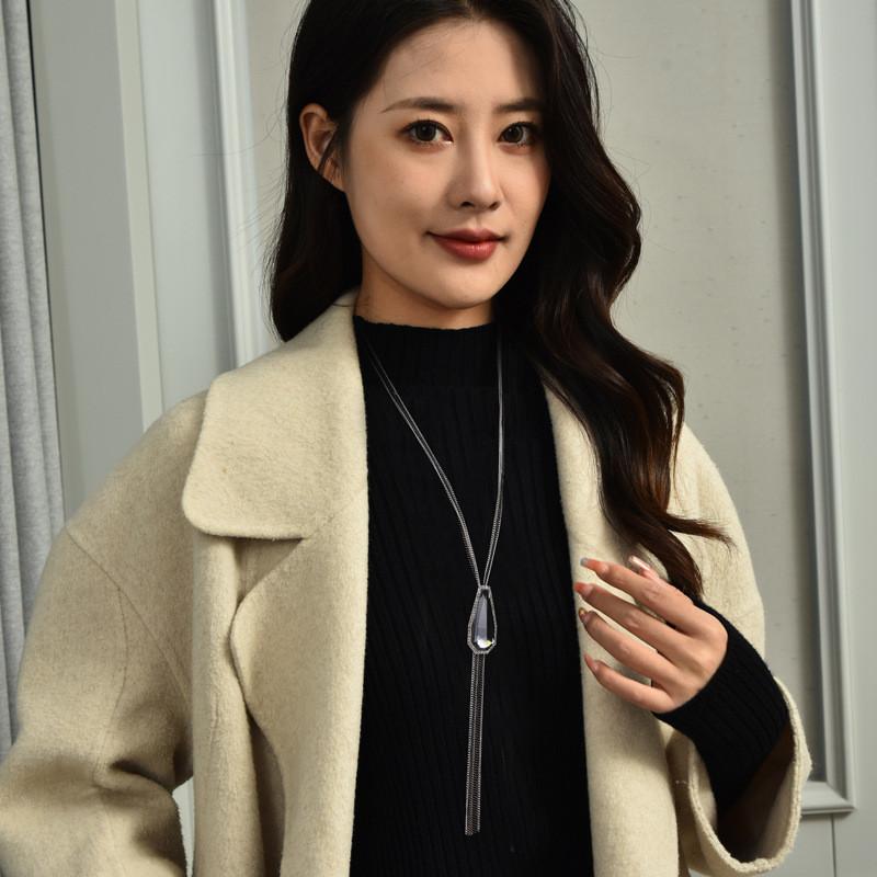 Elegant Geometric Crystal Pendant Sweater Chain Long Tassel Necklace For Women