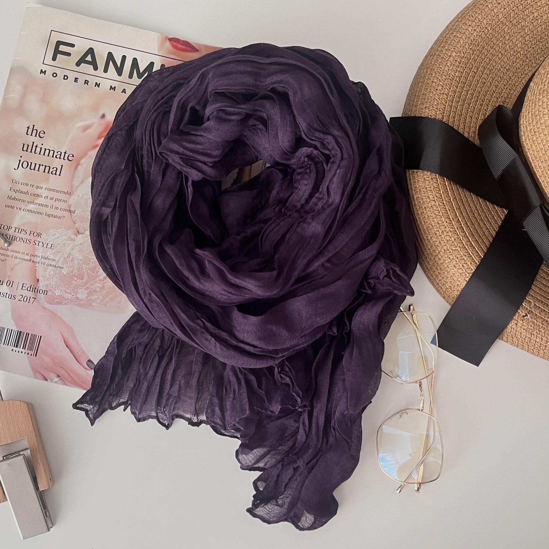 

Однотонный хлопковый лен шарф на ощупь в стиле ретро осень-зима новый плиссированный зеленый тонкий полосатый платок мужской женский термошелковый