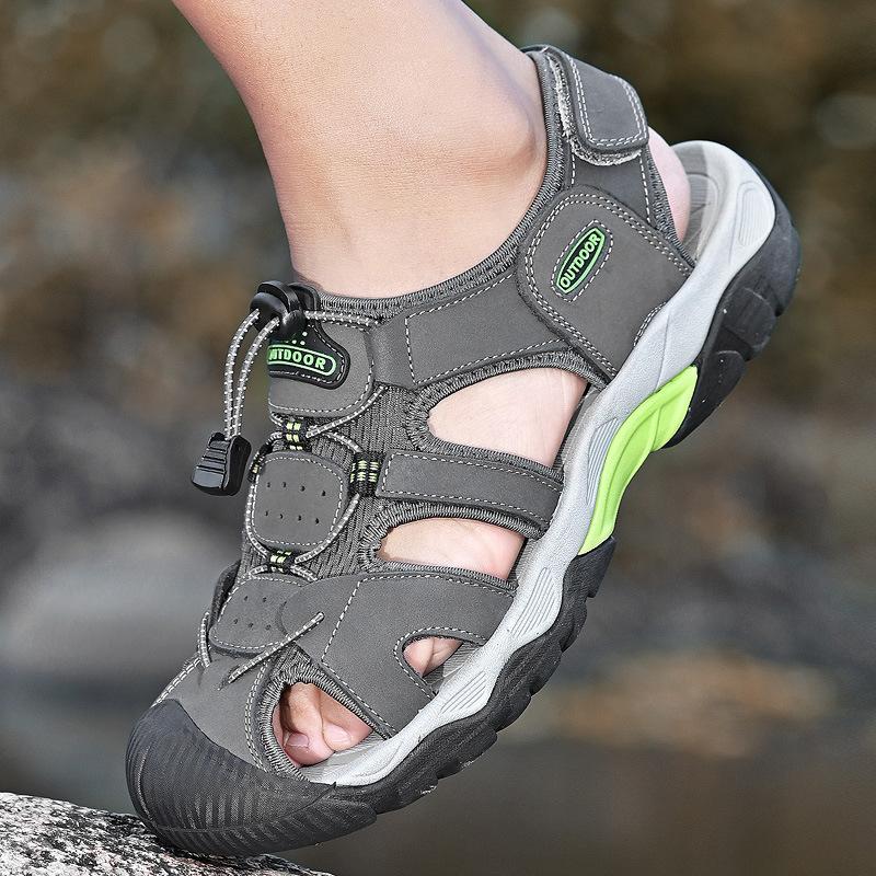 Large size Amazon summer leather sandals first layer cowhide outdoor creek shoes casual men's beach shoes
