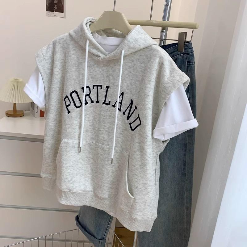 

Ветер реальный кадр после сумки воротник еда шерсть хлопок композитный тонкий с капюшоном письмо вышитый жилет свитер женщины 2XL светло-серый