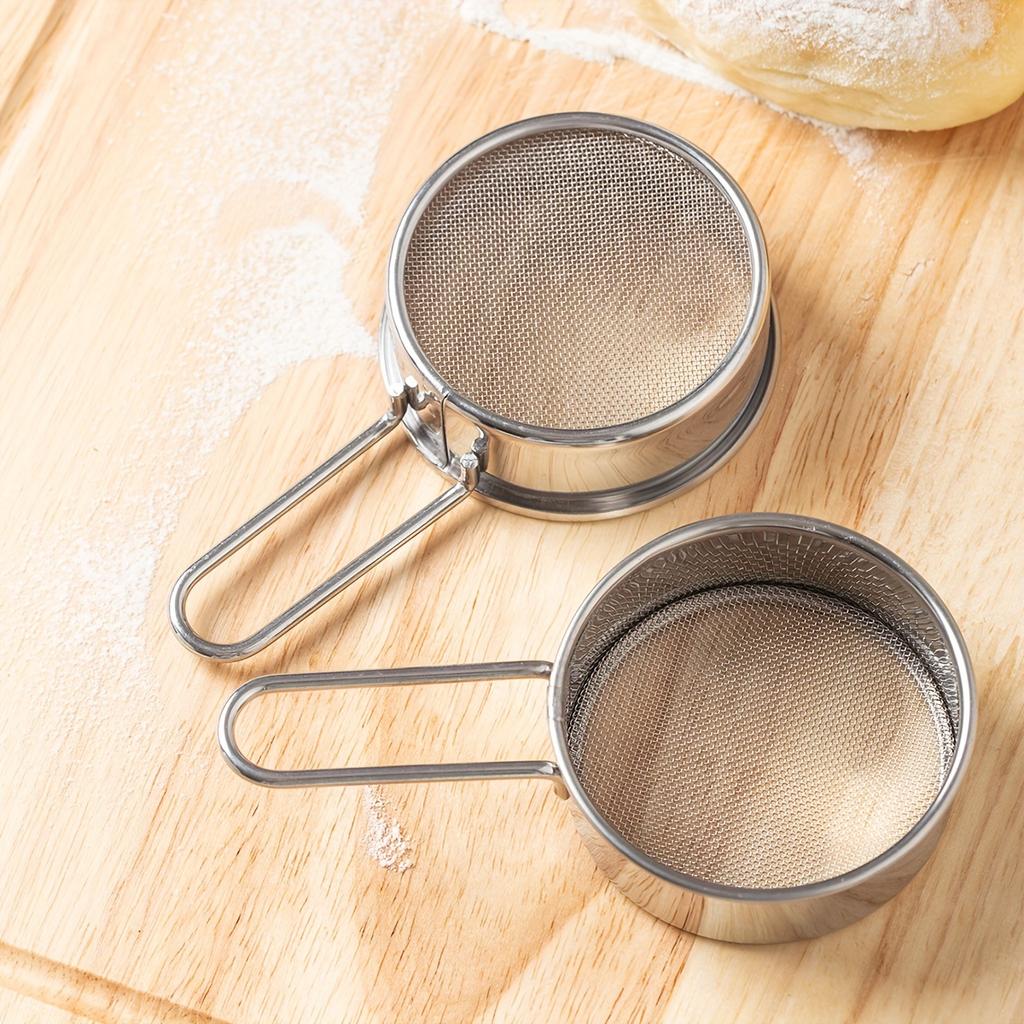 Jemné síto z nerezové oceli, síto na prášek na matchu, kakao, kávu, mouku a moučkový cukr, nezbytný kuchyňský nástroj