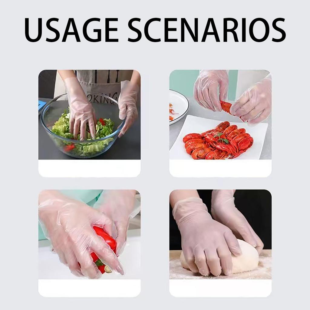 100 guantes desechables de TPE, sin polvo ni látex, aptos para limpieza de cocina y baño.