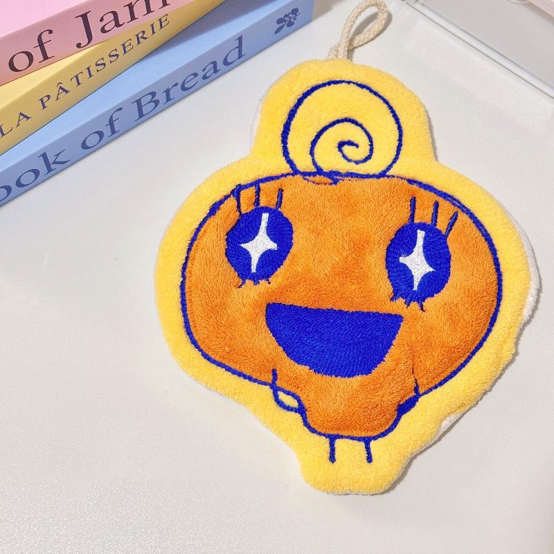 

Creative Tamagotchi Hand Towel Kitchen Bathroom Cute Coral Velvet Hanging Loop Quick Drying Soft Absorbent Towel Home Tool
