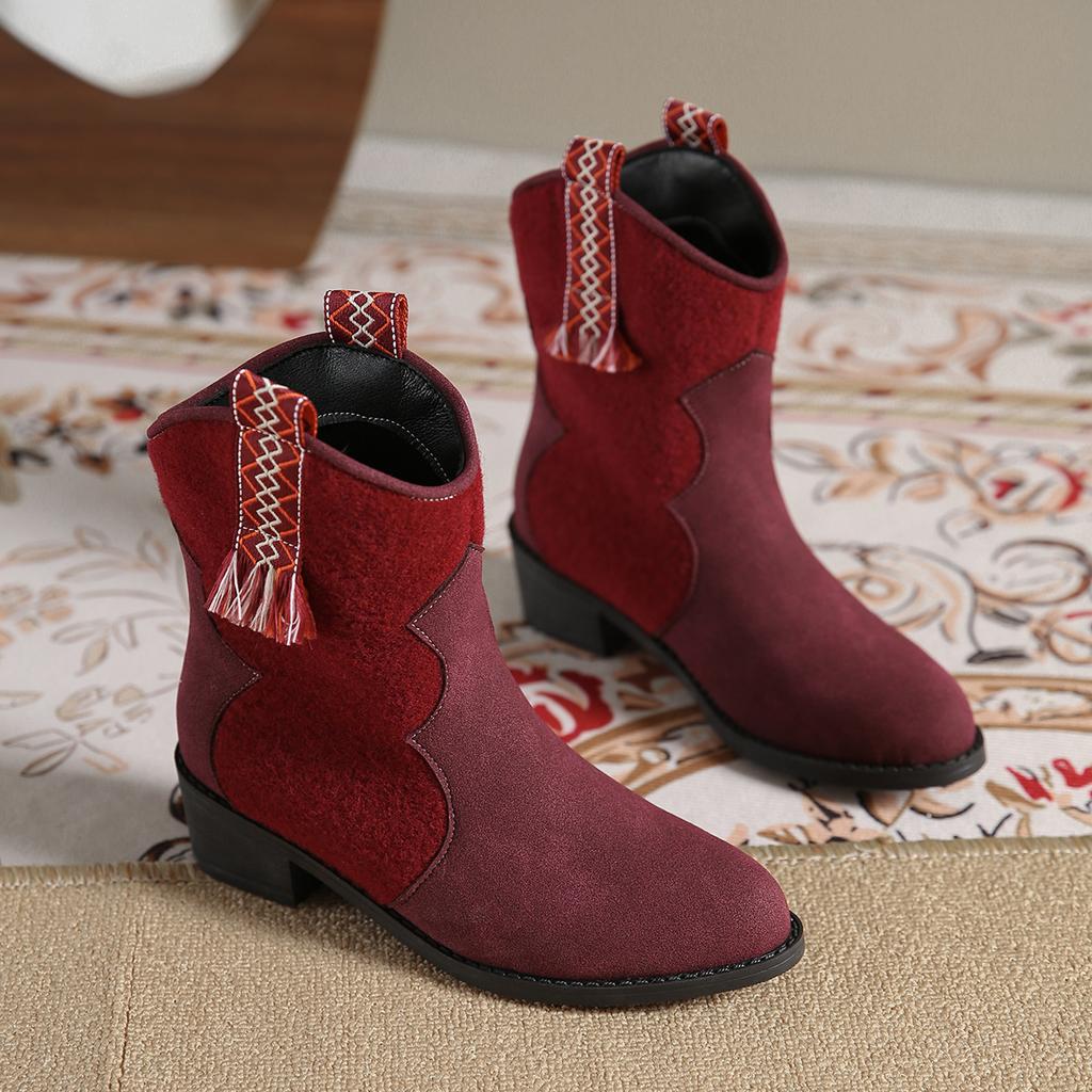 Fall/Winter New Arrival Plus Size Chunky Heel Round Toe Mid-Calf Vintage Cigarette Boots for Women