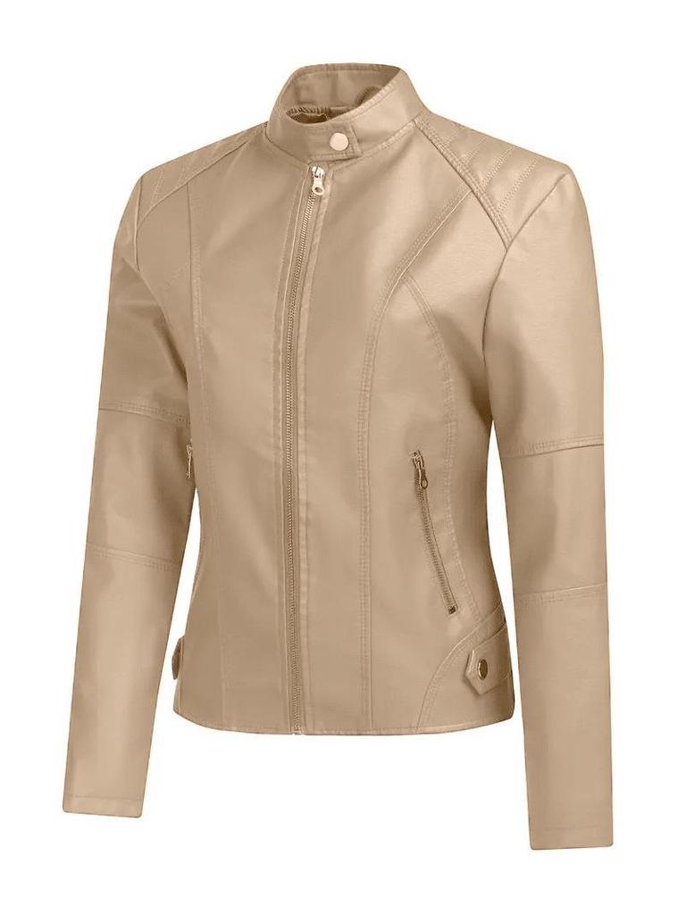 2025 Women's European & American Leather Motorcycle Jacket - Vintage Short Zipper Style