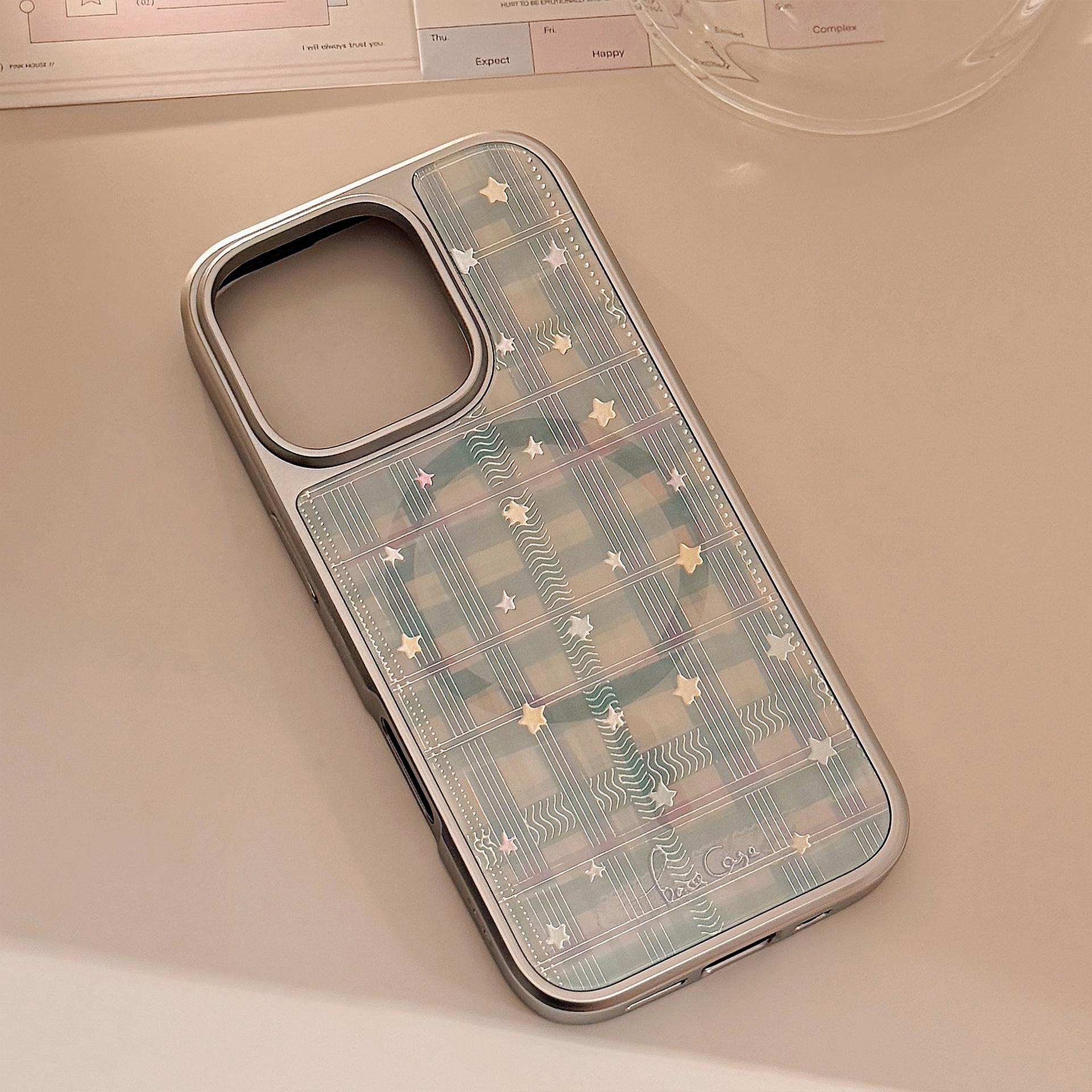 

Gilt for IPhone15 for Apple 16promax Phone Case Rotating Bow Magnetic Stand 14 Plaid 17 For Huawei P70pro