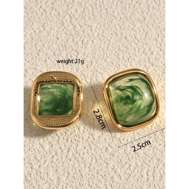 Exaggerated Gradient Retro Luxury Geometric Resin Hoop Earrings Stainless Steel Stud Earrings For Women