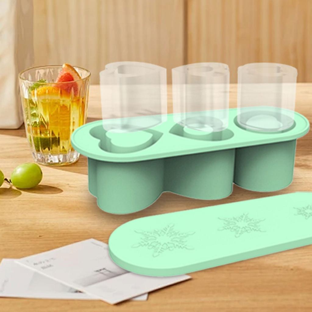 3-Grid Heart shape Ice Cube Tray For Stanley 30/40 Oz Tumbler Cups Reusable Cylinder Silicone Ice Cube Molds With Lid For Drink