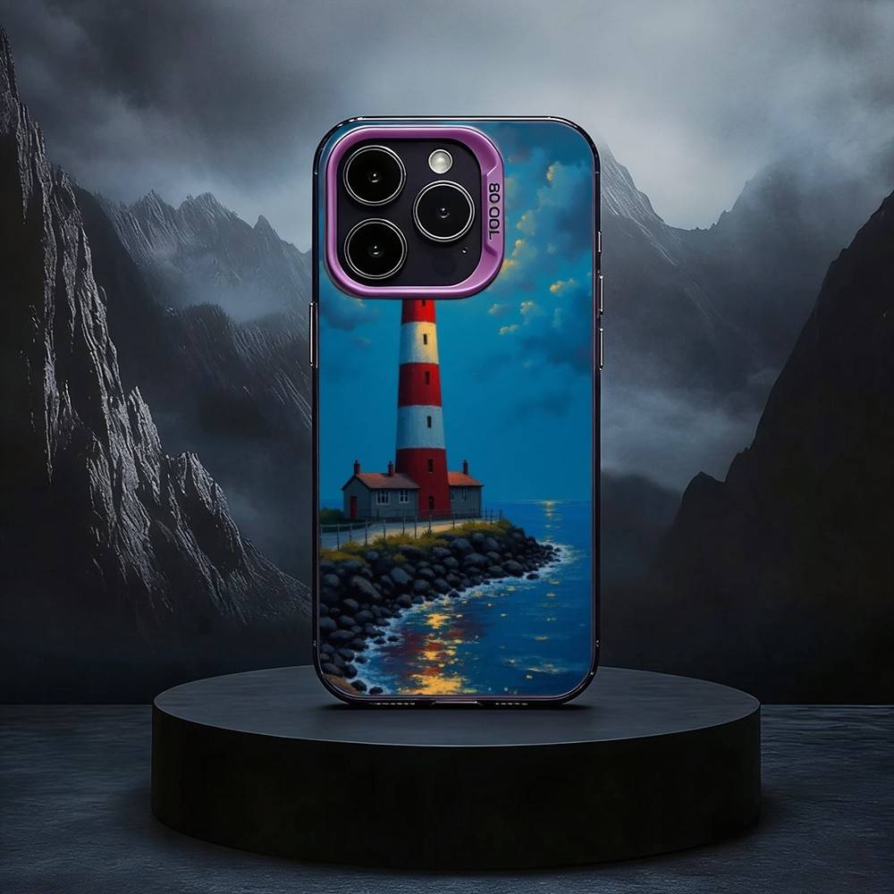 Cartoon Art Lighthouse Black Candy silver phone case Phone Case For iPhone17,16,15,14,13,12,11 Plus,Pro Max