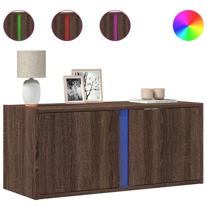 VidaXL Wall-mounted TV Cabinet with LED Lights Brown Oak 80x31x35 Cm, Wall-mounted TV Unit, Floating TV Unit, TV Stand 852263