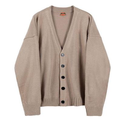 Men's Trendy V-neck Knit Cardigan - Solid Color, Loose Fit, Long Sleeve 2022 Autumn/Winter Outerwear