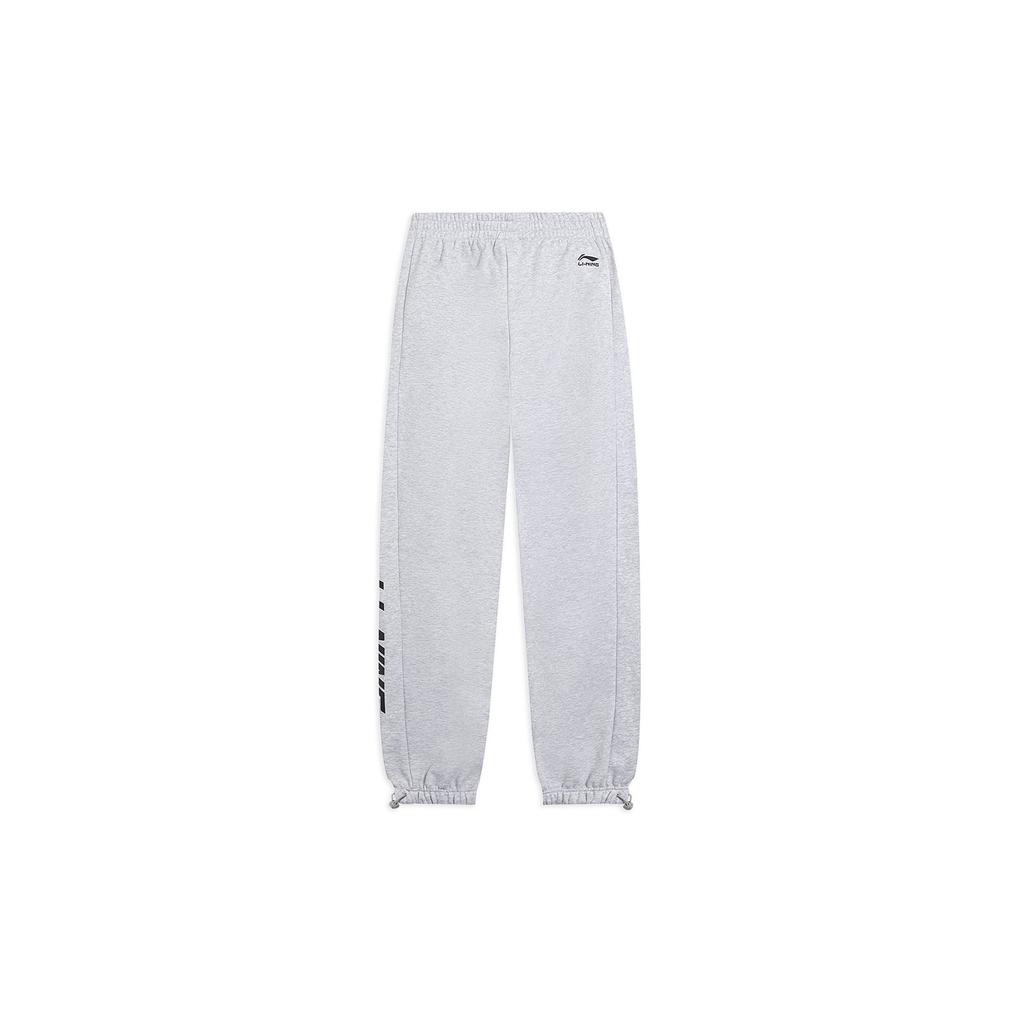 Li-Ning Trend Series Solid Color Letter Print Casual Fleece Cuffed Warm Knitted Sports Pants Unisex Bottoms Light-Gray Gray AKLSB15-1