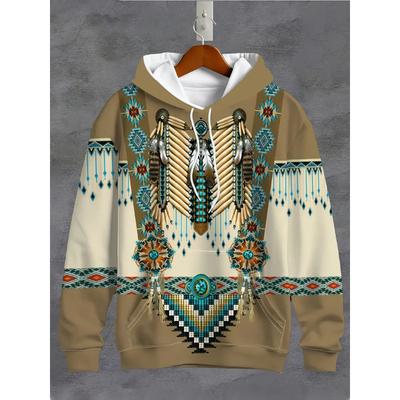 Vintage Ethnic Pattern Print Men's Hoodie Autumn Long Sleeves Hooded Sweatshirt Fashion Casual Streetwear Male Oversized Clothes