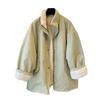 Womens Warm Fleece-Lined Stand Collar Cotton Coat Mid-Length Loose Fit Winter Outerwear