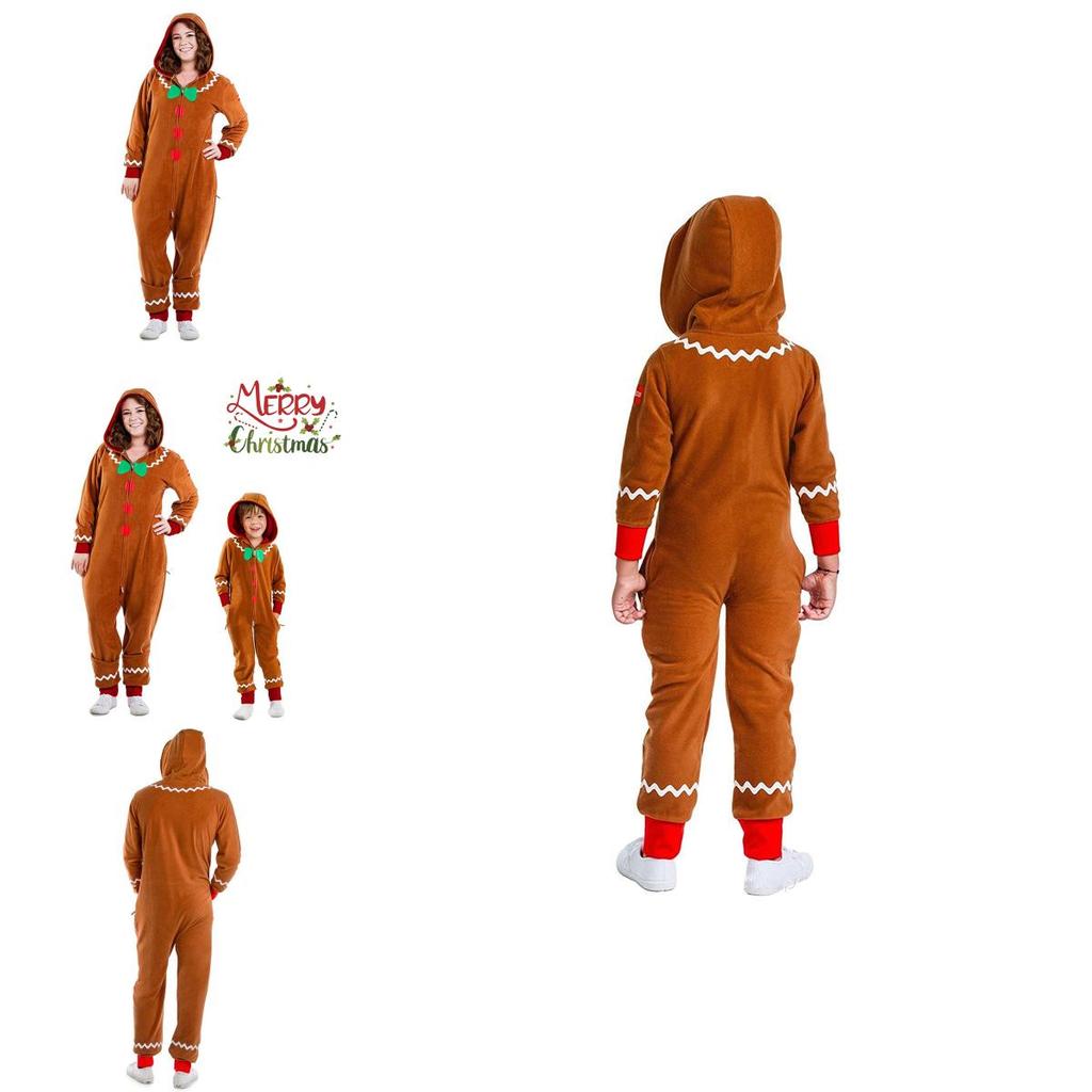 Christmas Gingerbread Man Cosplay Costume Kids Adult Hooded Jumpsuits