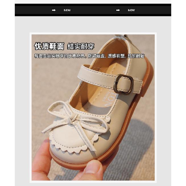 Girls' performance shoes, new spring Korean version, soft-soled, non-slip, with Velcro and bow, children's solid color leather shoes
