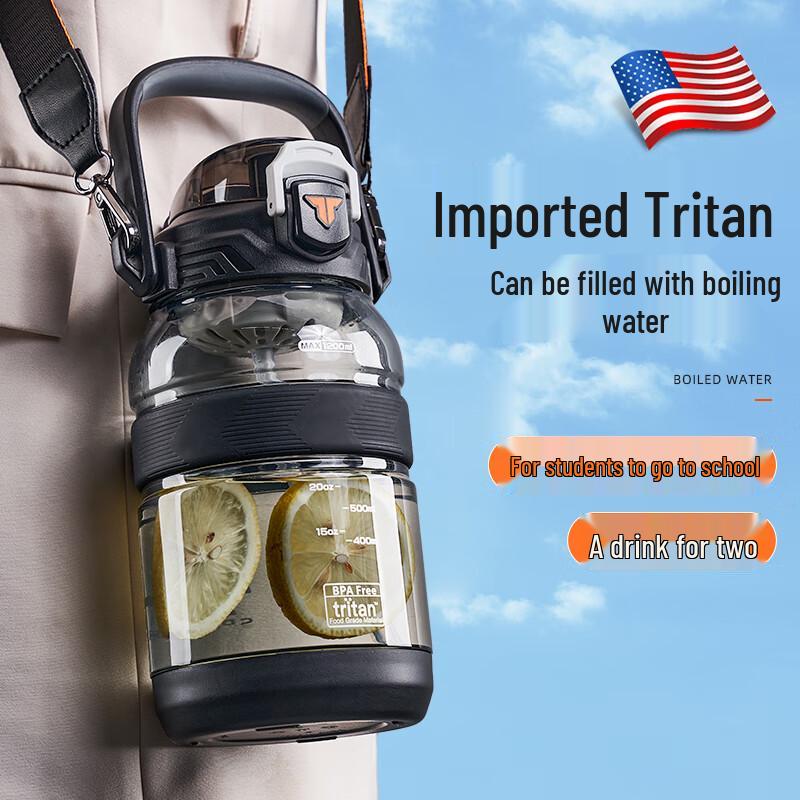 Cica Tritan Dual-Drink Sports Water Bottle with Straw & Strap