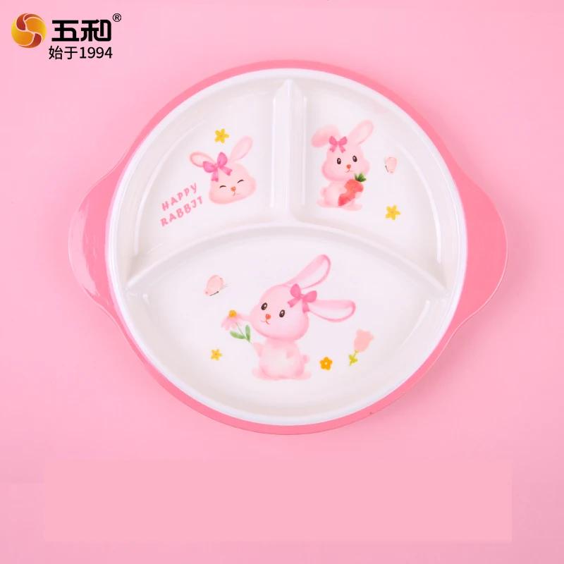 Pink Bunny Baby's Tableware Anti-scald Double-eared Plate Rabbit Shaped Complementary Food Bowls Anti-Fall Cartoon Dinner Plates